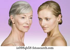 Faces of young and senior women Faces of young and senior women