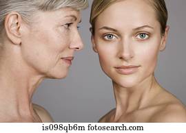 Faces of young and senior women Faces of young and senior women