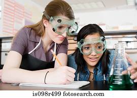 meninas, em, classe ciência