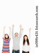 People with arms raised