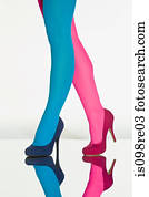 Woman with contrasting tights and shoes