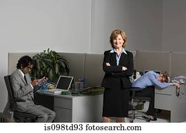 esvaziado, mulher, com, saliência, e, homem negócios