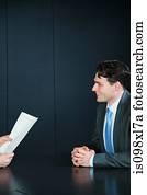 homem negócios, em, entrevista trabalho