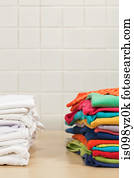 pilhas, de, limpo, lavanderia