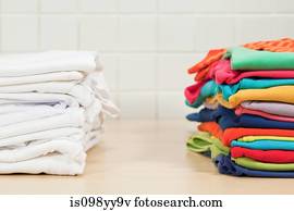 pilhas, de, limpo, lavanderia