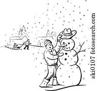 building a snowman b&w building a snowman b&w