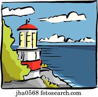 farol, ligado, um, penhasco