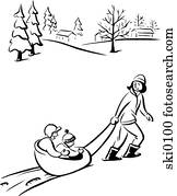 sledding b&w sledding b&w