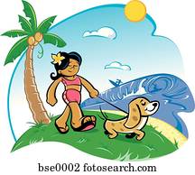 girl walking her dog on the beach girl walking her dog on the beach