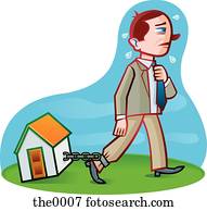 man with a house chained to his ankle