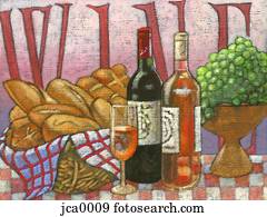wine, bread, and grapes wine, bread, and grapes
