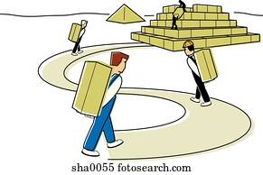 people building a pyramid