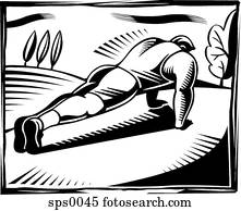 A black and white drawing of a man doing pushups