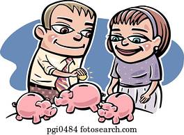 A couple saving money in little piggy banks