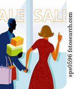 A couple taking advantage of a store sale