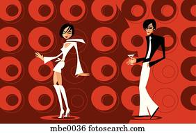 A man bringing a drink to a woman on the dance floor