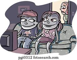 A teenage couple watching a movie