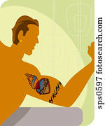 a, איש, עם, a, קיעקוע, ב, שלו, חמש