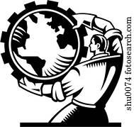 desenho, de, um, homem, torneado, mundo, ao redor