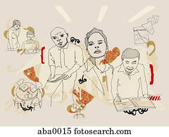 Illustration of scenes in an office environment