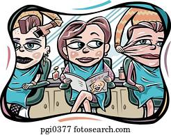 Three people in a beauty salon