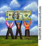 tre persone, sollevamento, dollaro, conto