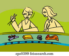 Two people having a business sushi lunch