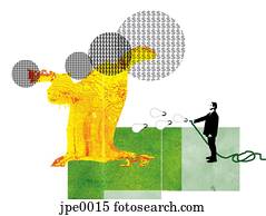 A businessman watering a money tree with light bulbs for water