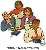 A group of people in an office environment