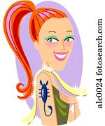 a, אישה, עם, a, עקרב, קיעקוע, ב, שלה, חמש