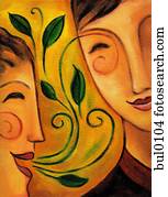 An illustration of two people talking