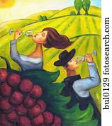 an, דוגמה, של, a, קשר, לשתות משקפיים, של, יין, ב, a, כרם