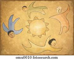 cuatro personas, vuelo, alrededor, el, sol