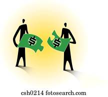 dos hombres, poniendo, dólar, artículos del rompecabezas, juntos