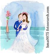 un, retrato, de, el, novia y novio