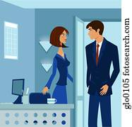 A man and woman chatting at the office