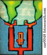 a, rot, mann, halten aufwärts, erde