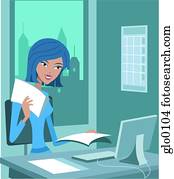 Clip Art of Woman with Piles of Paperwork x13375622 - Search Clipart ...