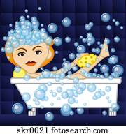 A woman soaking in a bubble bath