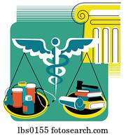 colagem, descrevendo, médico, lei, e, a, escalas justiça