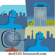 Collage depicting centralized but local call centers