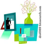 Collage illustrating a bride and groom married to debt