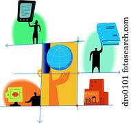 diagrama, descrevendo, publicar, em, meios novos