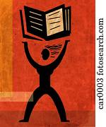 um, mulher segura, um, livro, acima, dela, cabeça