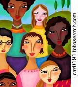 Women of different ethnicities standing together Women of different ethnicities standing together