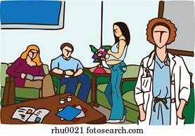 Patients and a doctor in a medical waiting room Patients and a doctor in a medical waiting room