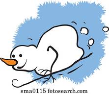 um, boneco neve, sledding, baixo, um, colina