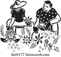 A couple gardening together A couple gardening together
