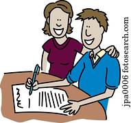 A man and woman signing a contract