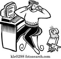 A mother in her home office on the phone while her daughter cries in the background A mother in her home office on the phone while her daughter cries in the background